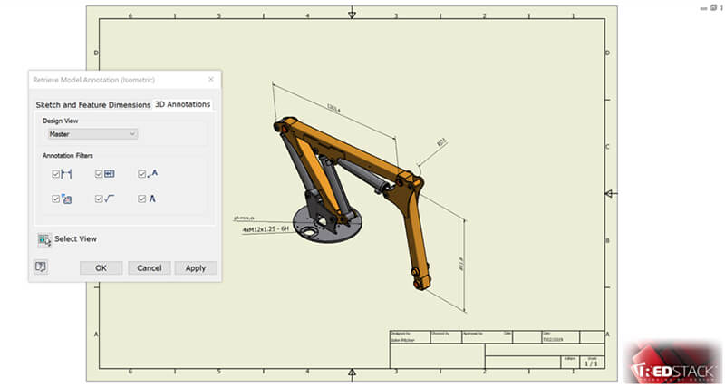 Retrieve diemensions into drawing board