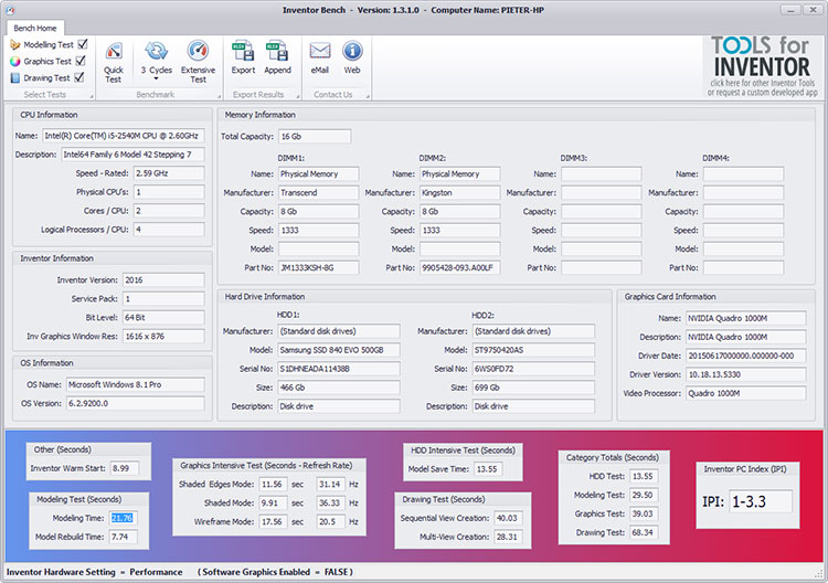 Inventor Benchmark Tool